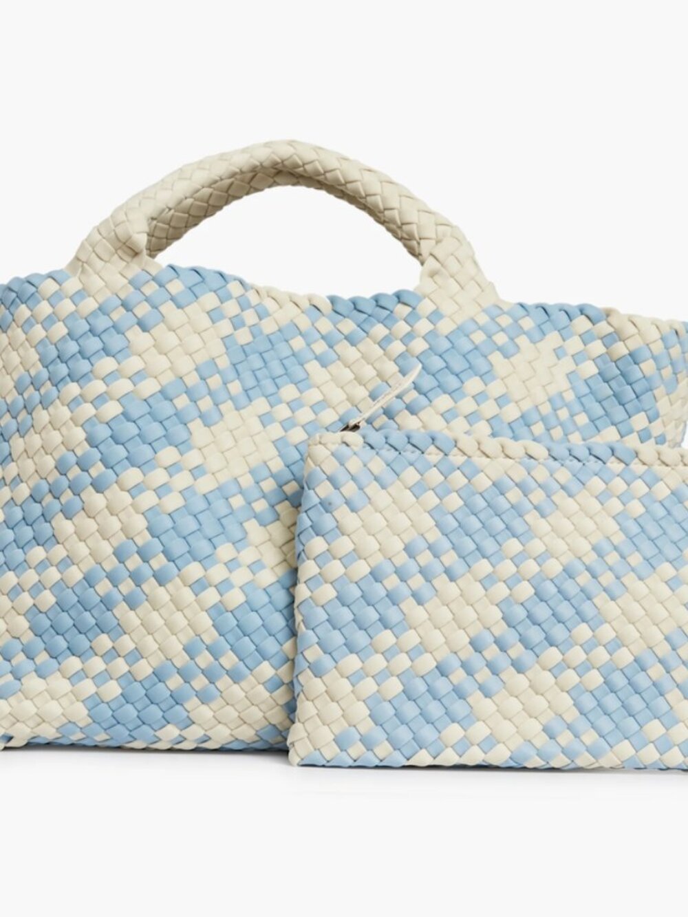 NWT Nagehi St. Barths Large Tote in Blue Capri Plaid with Pouch and Dustbag